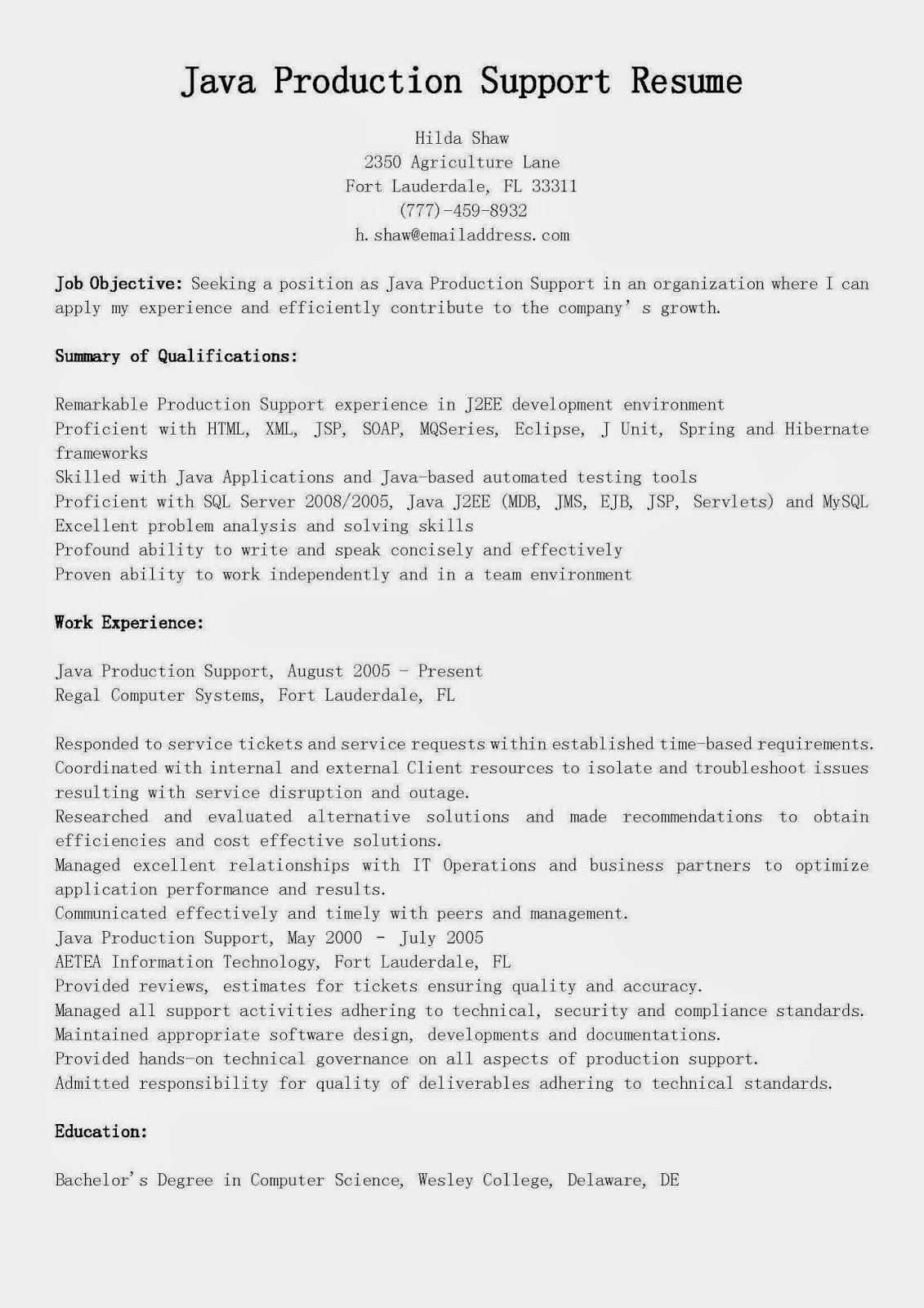 Core java resume samples